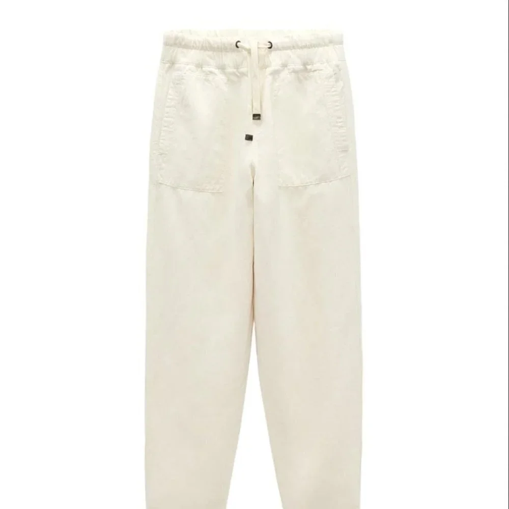 ZARA LINEN BLEND JOGGING PANTS BEIGE SIZE M 4877/052/712